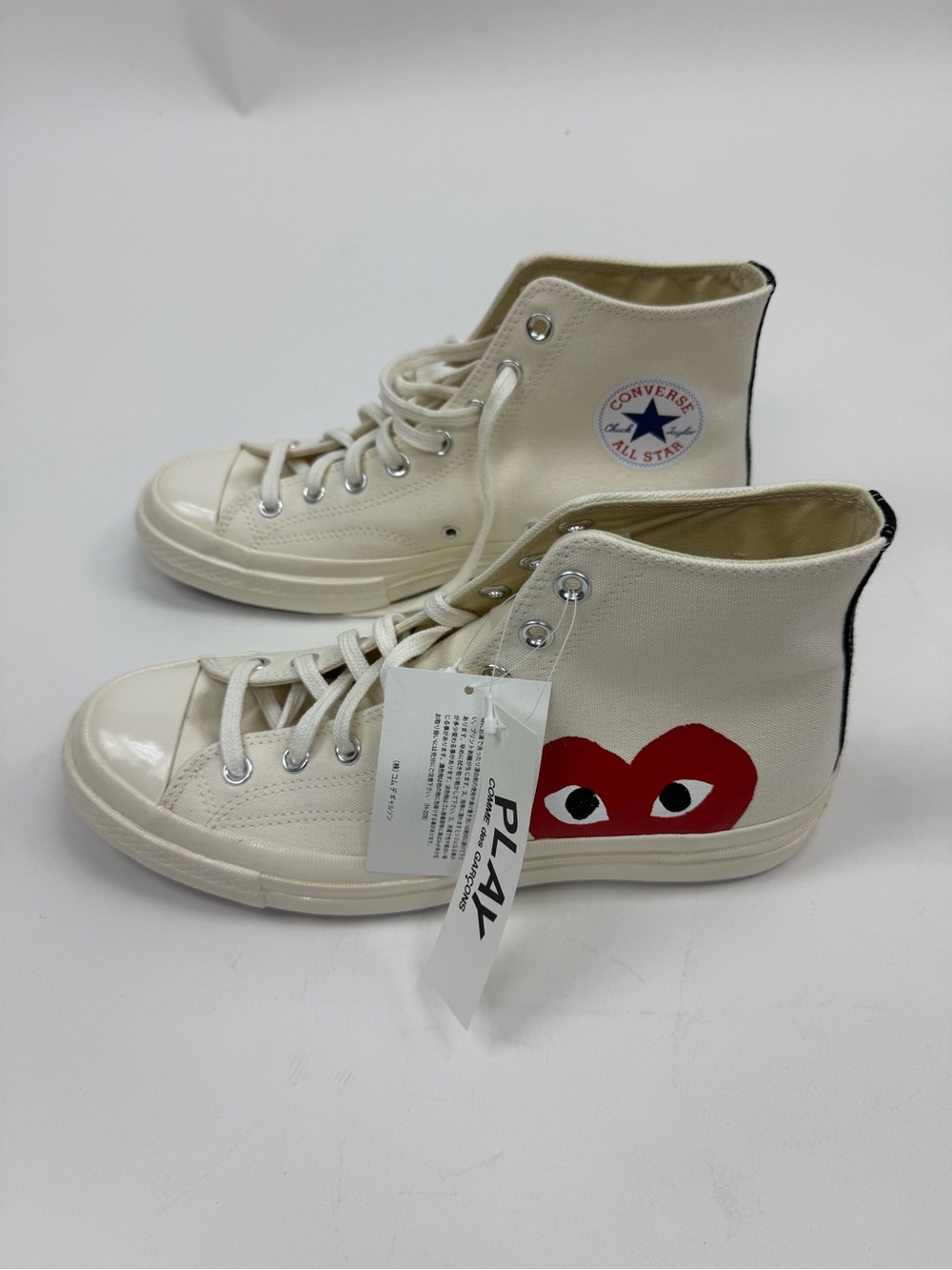 Comme des Garcons PLAY x Converse High-Top Sneakers in Cream with Red Heart